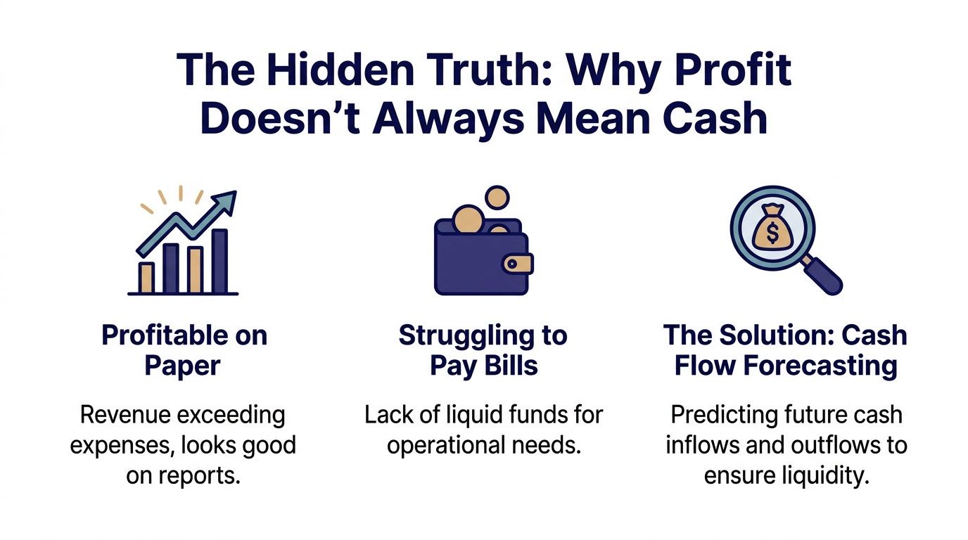 An infographic explaining why profitable companies may struggle with cash flow and the benefits of forecasting.